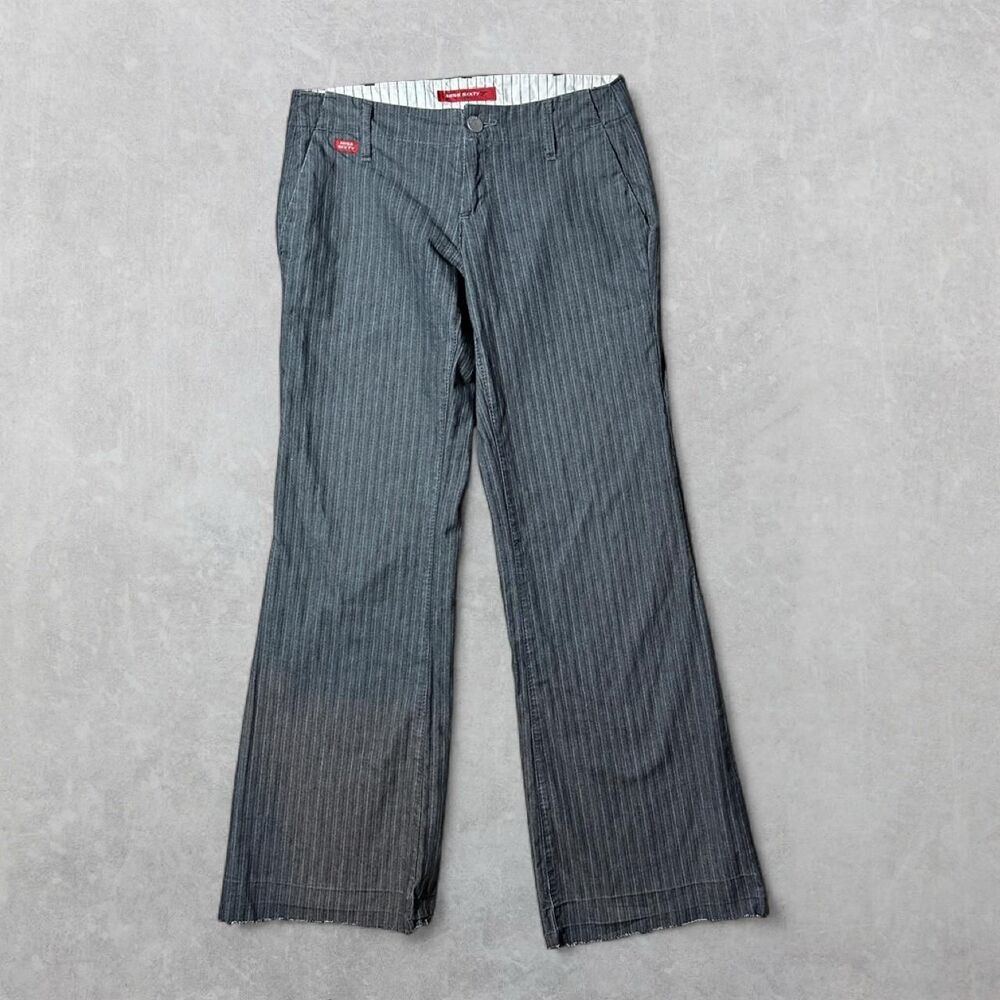 Miss Sixty Size 31 Grey Low Rise Pinstripe Flared Jeans with Buckle